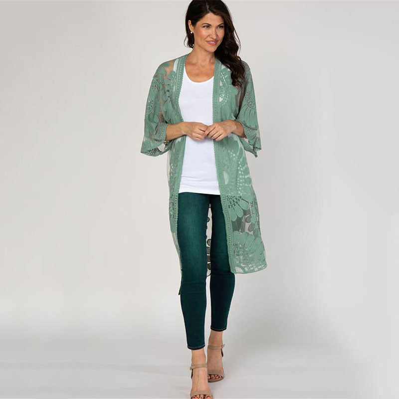 Lace Sunfower Embroidered Beach Cover-up Sexy Cardigan Outer Sunscreen Beach Cover Up