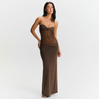 Women Clothing Detachable Shoulder Strap Twist Mesh Slim Fit Dress COORAL