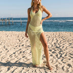 Solid Color Sexy Knitted Hollow Out Cutout Beach Cover up Bikini Swimsuit Beach Dress Women Mangar