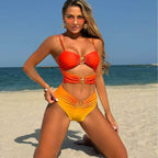 Traje de baño de una pieza con degradado sexy, ahuecado y recortado, bikini