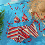 Traje de Baño de Mujer de Tres Piezas Dividido con Rayas Sexy, Tipo Bikini