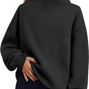 Camisa informal de polar para mujer, sudadera holgada de cuello alto medio grueso para otoño e invierno