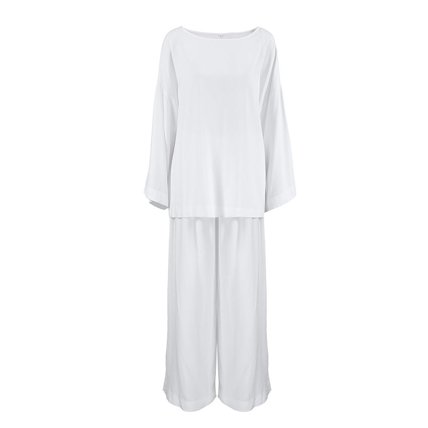 Pyjama ample et décontracté pour femme, vêtement d'intérieur simple, en modal, à manches longues, collection automne