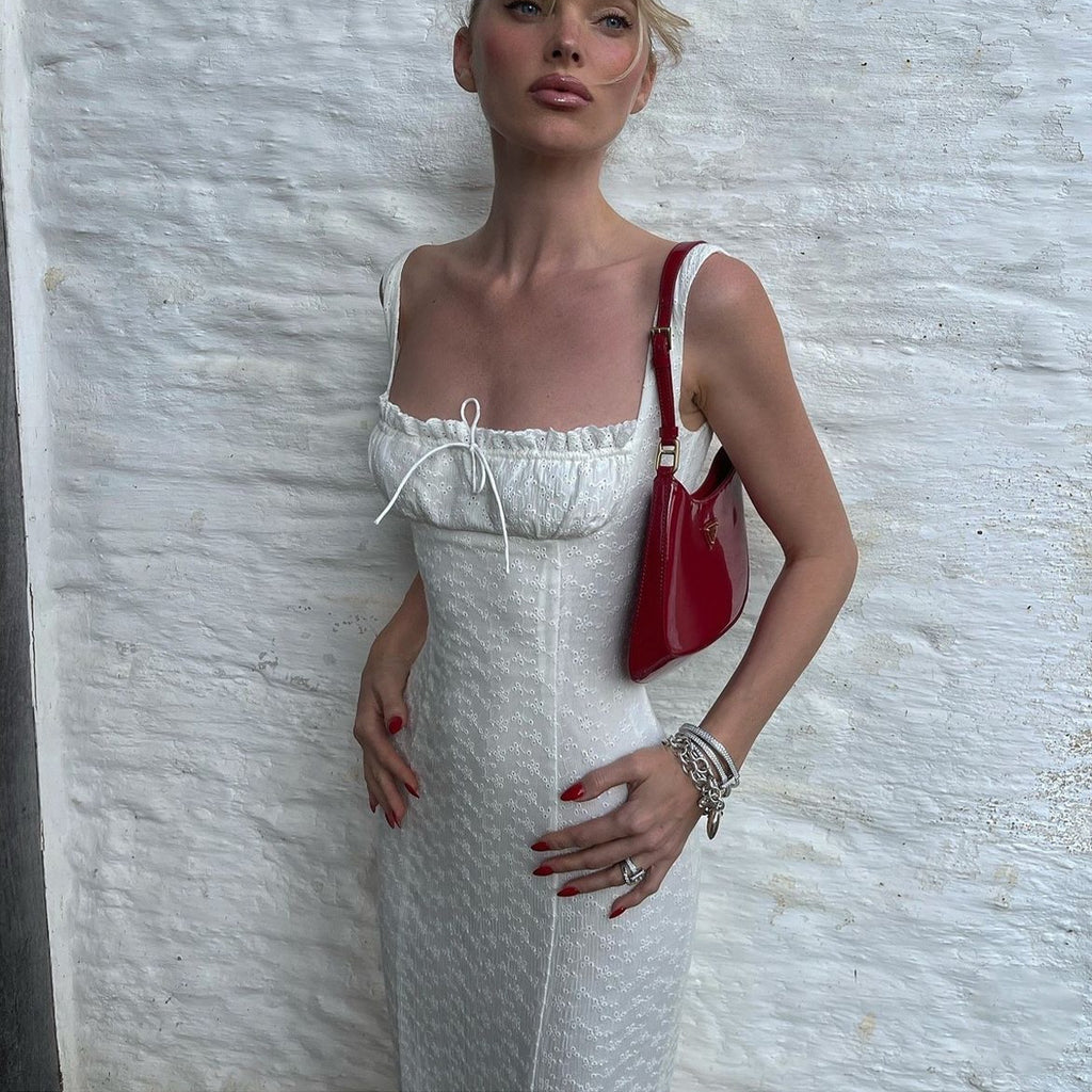 Women Square Collar Embroidered Camisole Dress Ladies Vacation Slim Slimming Sheath Dress LAIQA