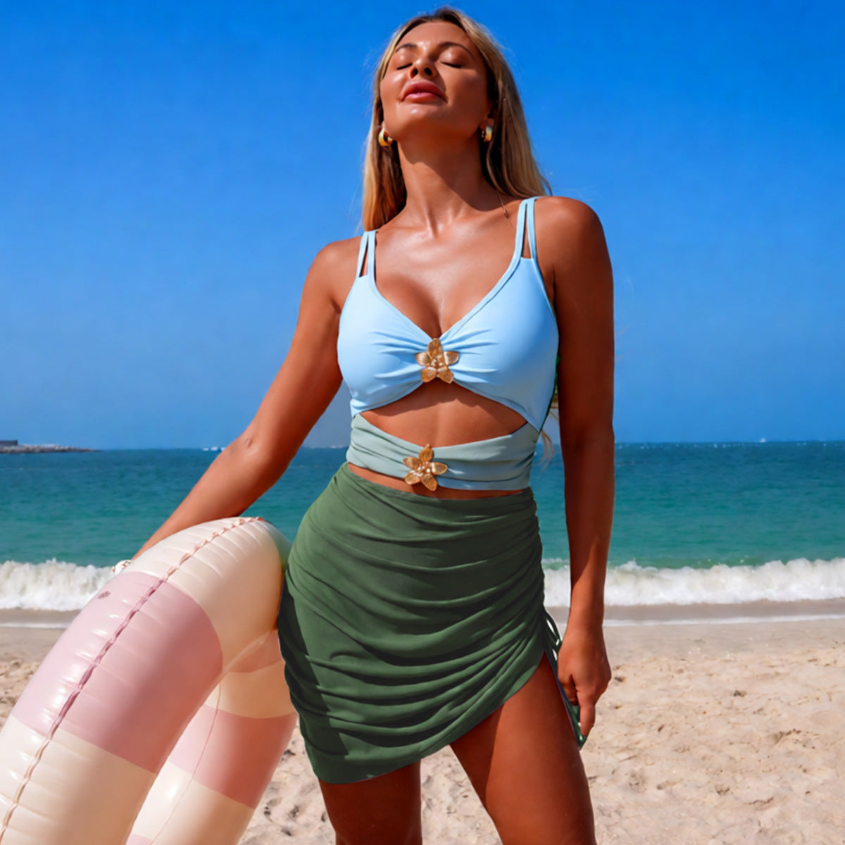One Piece Swimsuit Women Color Matching Mesh Sexy Bikini Song
