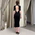 Summer Women Clothing French Half Turtleneck Backless Waist Trimming Dress Cecil