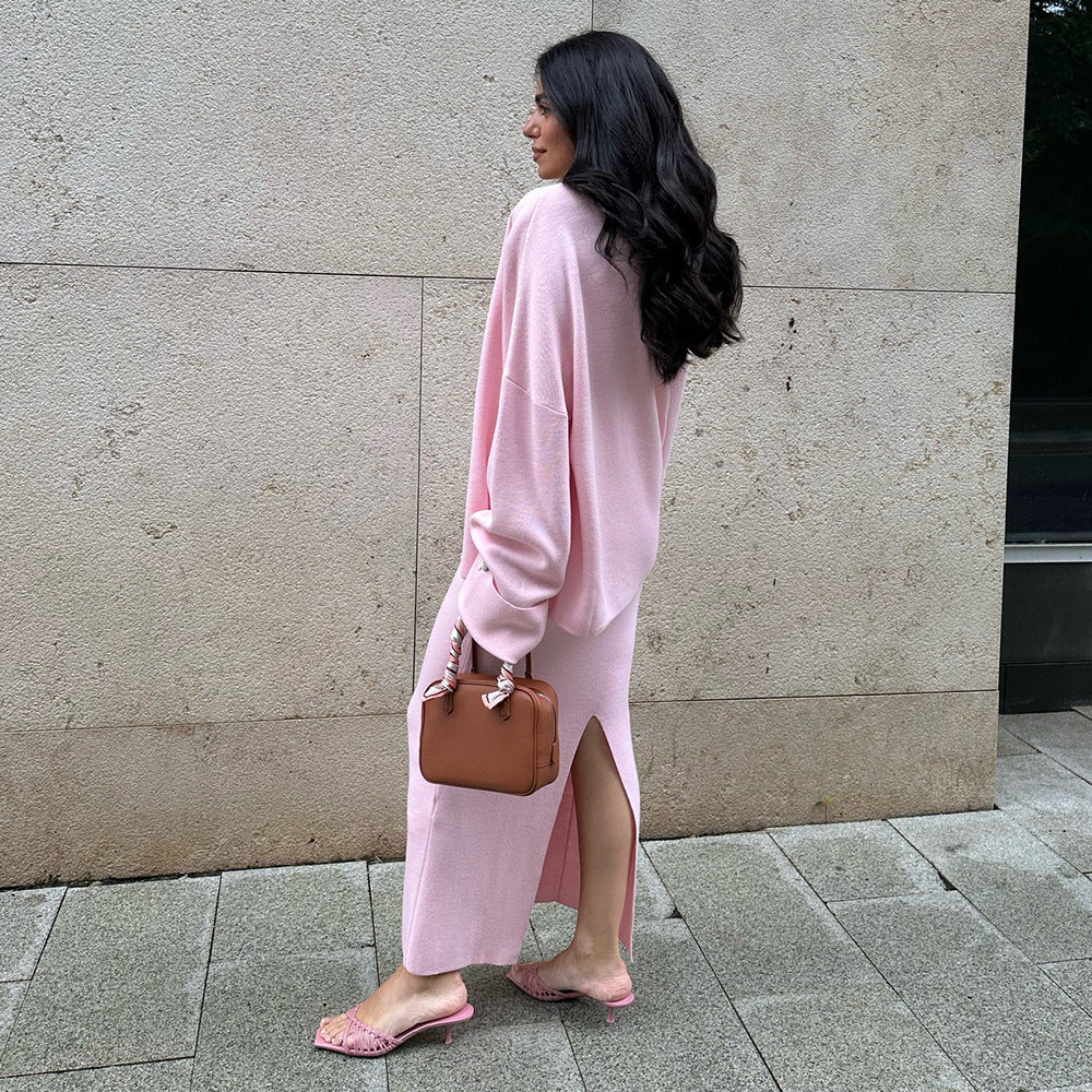 Conjunto de cárdigan de punto de manga larga, camisola y falda para mujer, suéter de otoño e invierno, conjunto de tres piezas
