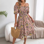 Spring Summer Off shoulder Short sleeved Floral Ruffled Vacation One piece Dress Independent Site Women Clothing BAGIISA