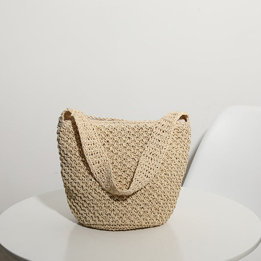 Sac tissé à la main Sac tissé Sac en paille Sac tissé Sac seau Sac de plage pour vacances à la mer 