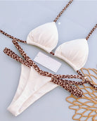 Leopard Splicing Bikini Solid Color Sexy Split Swimsuit Women Amber