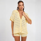 Solid Color Sexy Knitted Beach Bikini Swimsuit Blouse Sun Proof Set Women Mangar