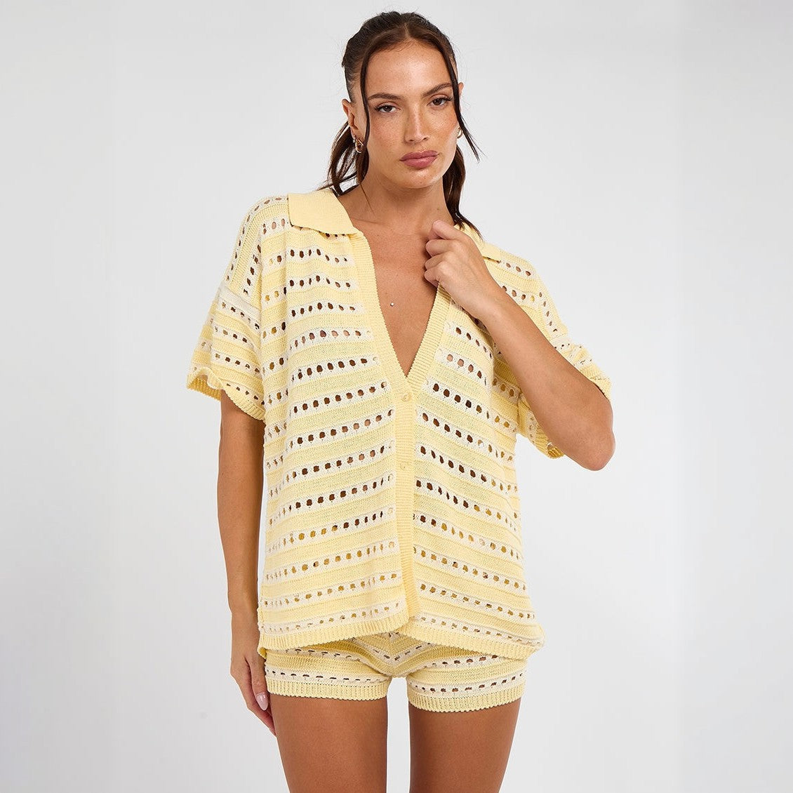 Solid Color Sexy Knitted Beach Bikini Swimsuit Blouse Sun Proof Set Women Mangar