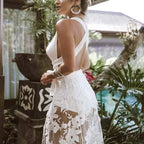 Robe longue de plage sexy en dentelle dos nu, collection printemps-été femme