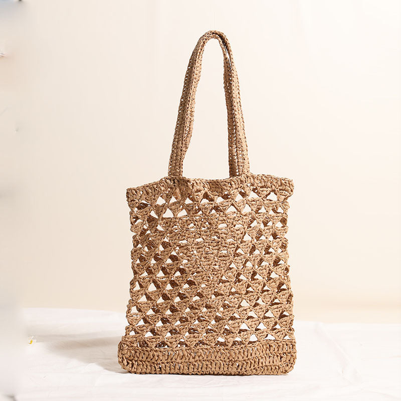 Bolso de paja de un solo hombro, informal, con aberturas, tejido, para vacaciones y playa, para mujer 