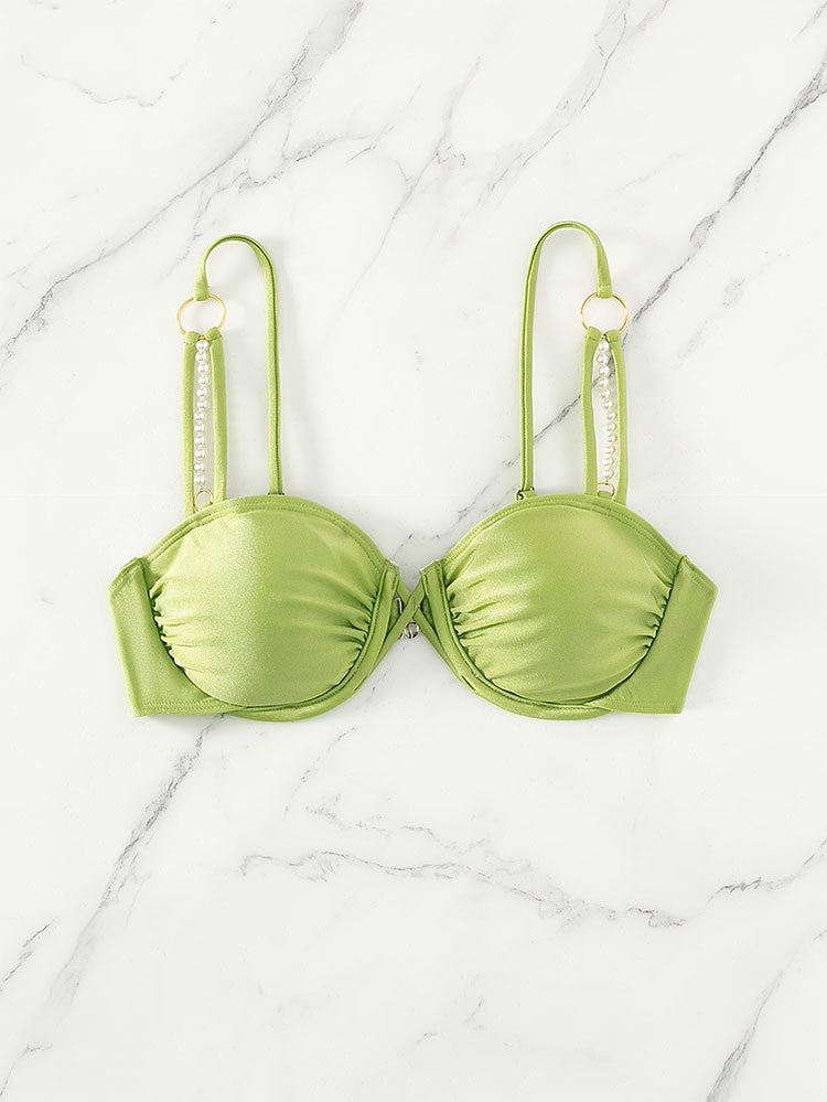 Traje de baño de playa con push-up y parte superior de bikini de color sólido, sexy y fresco, sin forro y con soporte de acero