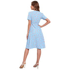 Summer Chiffon Printed V-neck Slim Dress A line Swintager
