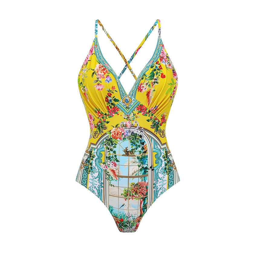 V-neck Lace-up Swimsuit