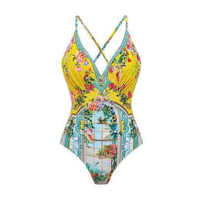V-neck Lace-up Swimsuit