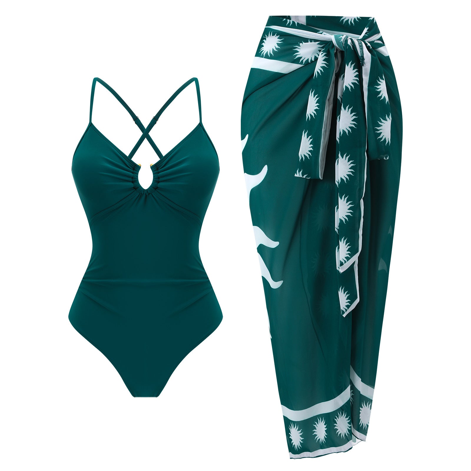 Bikini Print Siamese Conservative Swimsuit Wrap Skirt Two Piece Sets Swimsuit Women Peaches