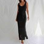 Sunscreen Beach Dress Hollow Out Cutout out Strap Women Maxi Dress with Tassel Bikini Swimsuit Blouse