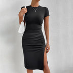 Knitted Slim Fit Sexy Design Side Slit Waist Slimming Hip Dress Yiskiss