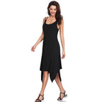 Women Clothing Summer Casual Solid Color Design Sleeveless Sling Dress Qube