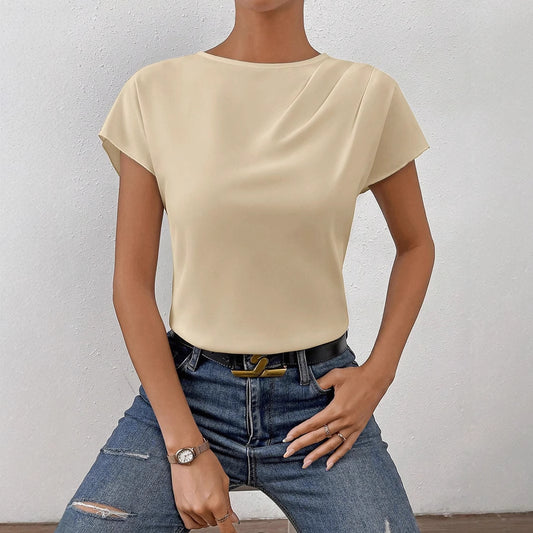 Women Clothing Summer Satin Satin Shirt Women Simple Short Sleeved Shirt Top
