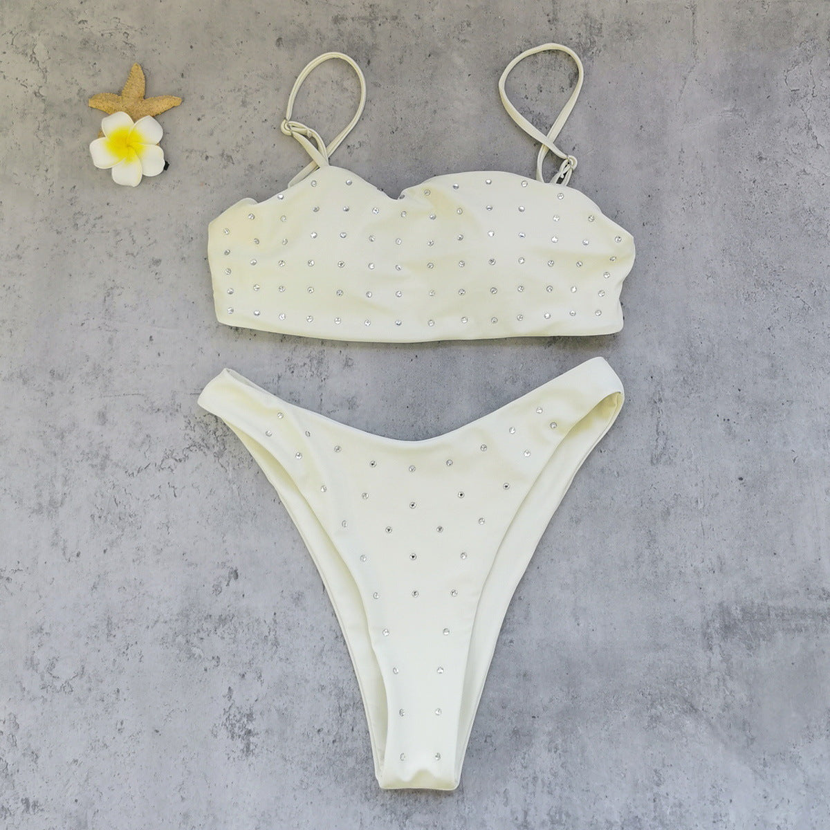 Tube Top with Diamond Solid Color Low Waist Bikini Sexy Split Swimsuit Bikini Thunder