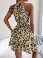 Spring Summer Casual Tied Lotus Leaf Large Swing Floral Dress Women Clothing BAGIISA