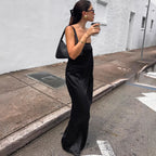 Black Sexy Tube Top Satin High Waist Loose Dress Summer Dress Women FOREVEREIGHTEEN