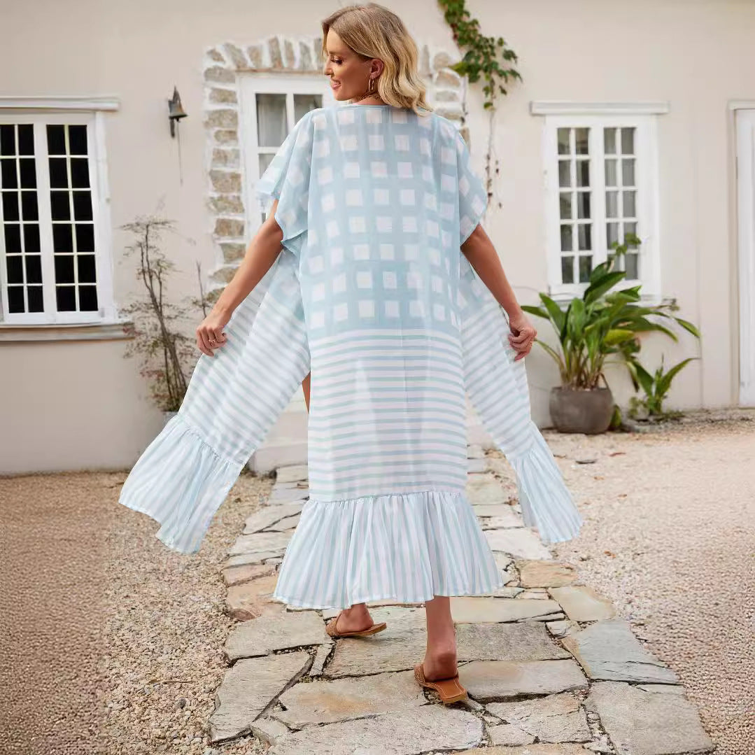 Blusa de viaje al extranjero para vacaciones, protección solar, chal largo, fina, para primavera y verano, para mujer