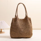 Bolso de paja de gran capacidad, bolso informal de hombro tejido, bolso de playa para vacaciones, bolso para mujer 