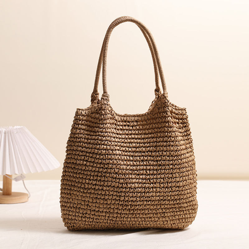 Bolso de paja de gran capacidad, bolso informal de hombro tejido, bolso de playa para vacaciones, bolso para mujer 