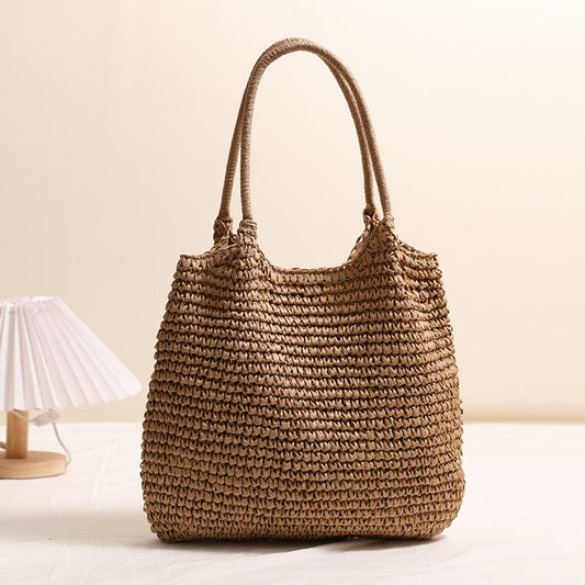 Bolso de paja de gran capacidad, bolso informal de hombro tejido, bolso de playa para vacaciones, bolso para mujer 