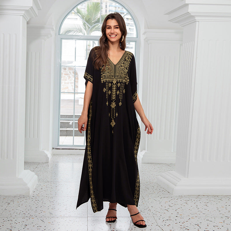 Rayon Embroidered One Piece Long Dress Loose Maxi Dress Bikini Swimsuit Outwear Seaside Vacation Beach Dress EvenStar