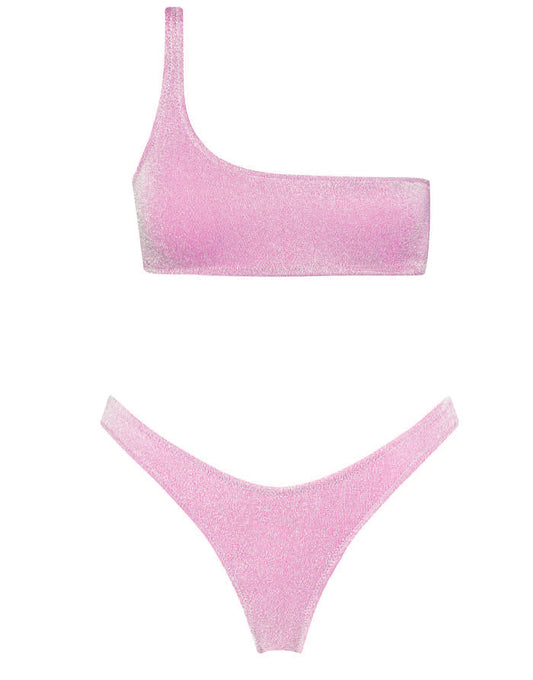 Bikini de cintura alta con hombros descubiertos y abertura en el hombro para mujer