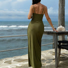 Swimwear Sexy Deep V Plunge neck Pleated High Slit Tube Top Dress Sexy BALANCE