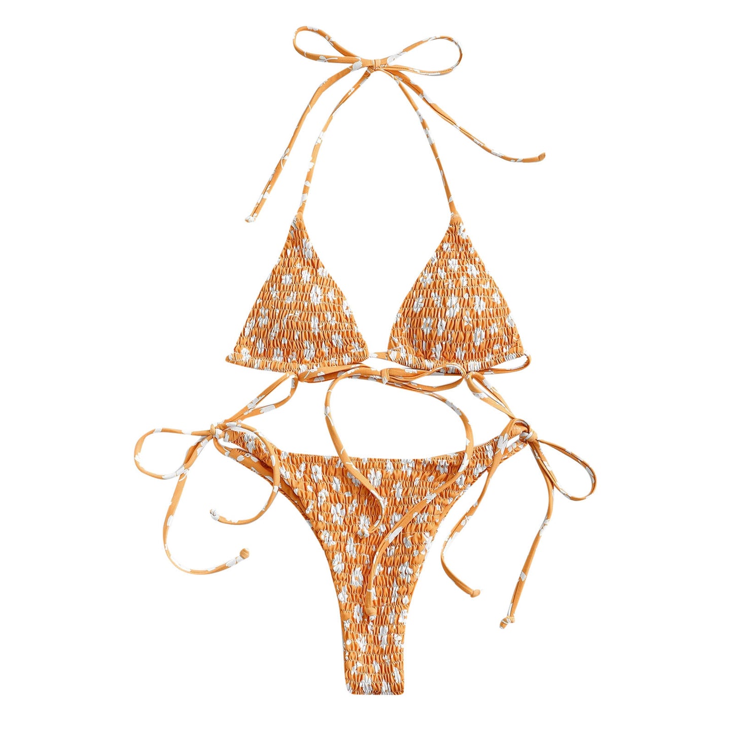 Ladies Sexy Split Smocking Printed Triangle Bikini