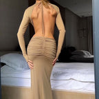 Vestido sexy de verano con abertura y espalda descubierta con el mismo tirante