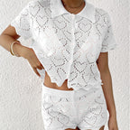 Women Two Piece Sets Beach Cover up Women Clothing Polo Collar Top Mini Hip Pants Shorts Two Piece Sets Oyimi