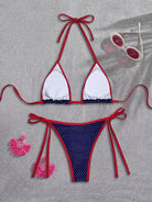 Contrast Color Printed Swimsuit Halter Strap Seaside Bikini Sexy Split Low Waist Bikini WithWind