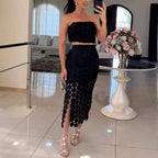 Spring Summer Wrapped Chest Split Skirt Two Piece Casual Loose Vacation Sets Oyrina