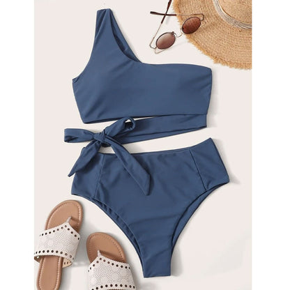 Solid Color One Shoulder Thin Swimsuit Women Sexy Bikini Swimsuit Women