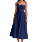 Robe trapèze sexy dos nu à bretelles spaghetti pour femme, couleur unie, grande taille