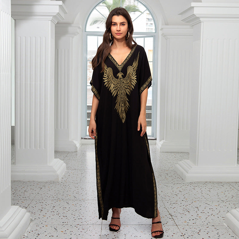 Cotton Printing Vacation Loose Maxi Dress Beach Jacket Maxi Dress Bikini Cover up Blouse EvenStar