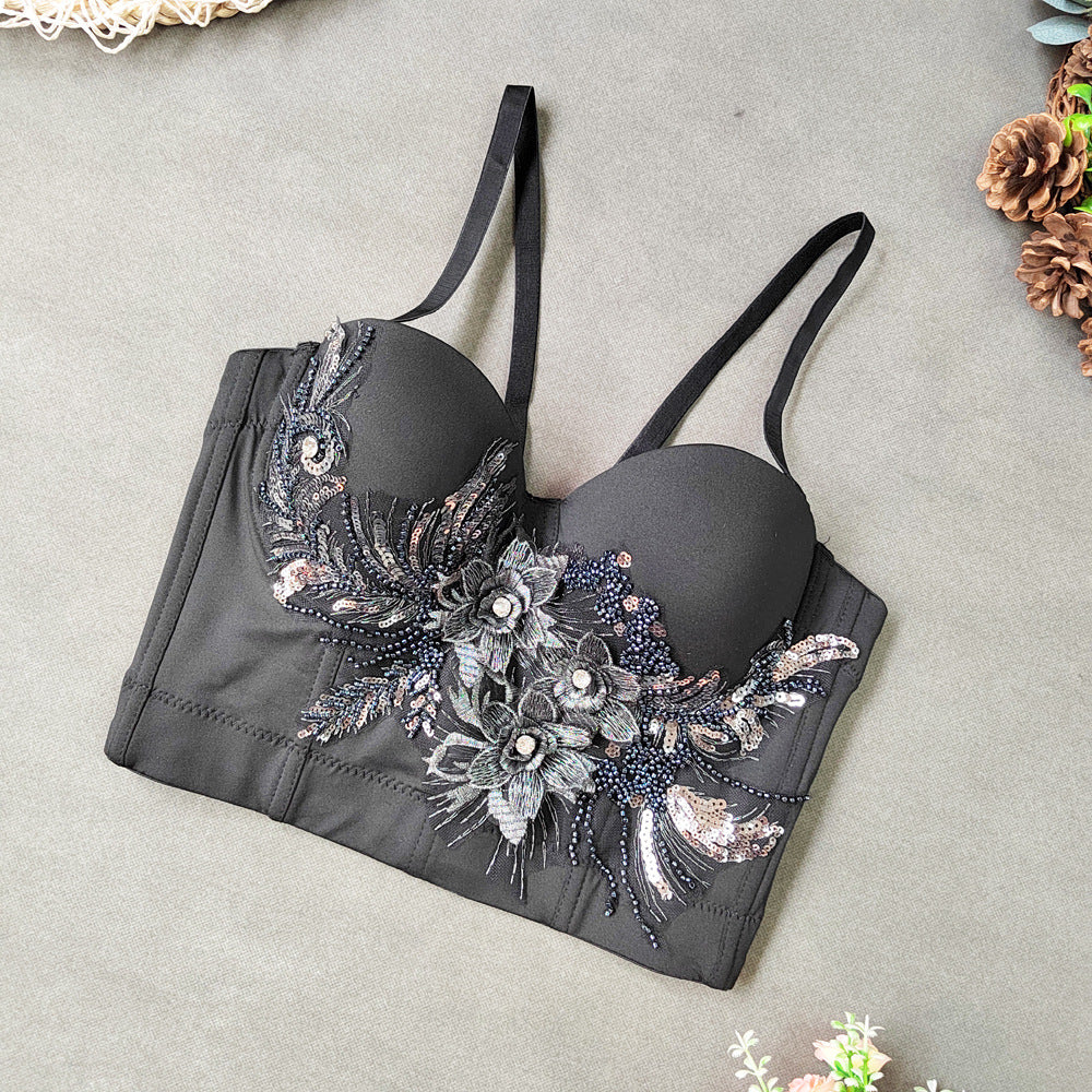 Embroidery Beads Small Sling Solid Color Stretch Elegant Tube Top Boning Corset Boning Corset Top Kanuner