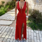 Elegant Woolen Slit Slim Fitting Dress for Women Spring Summer CKK