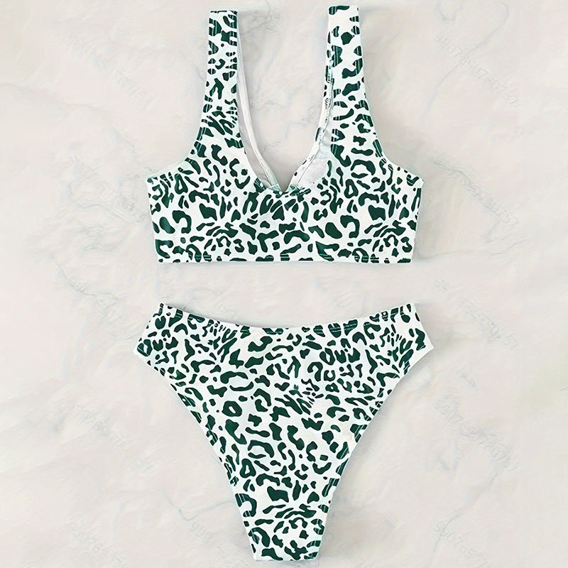 Floral Color Matching Split Swimsuit Women High Sense Vacation Beach Spring Bikini Swimming Set