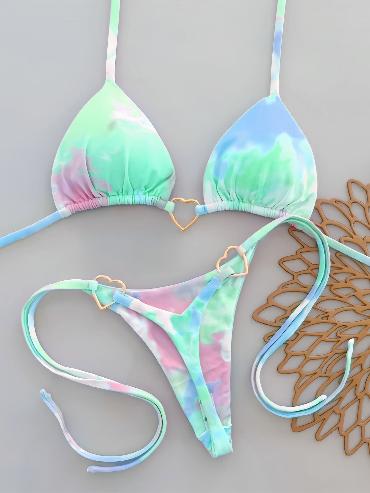 Floral Print Love Accessories Bikini Set Low Waist Lace up Biquini Amber