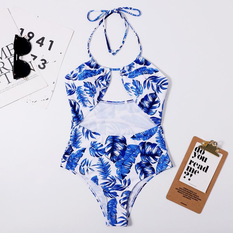Traje de baño de playa con estampado sexy para mujer, bikini con tirantes triangulares siameses